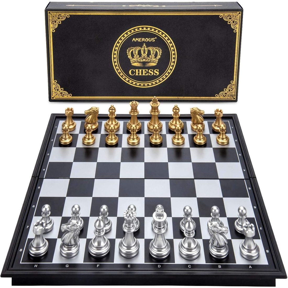 AMEROUS 10" Magnetic Travel Chess Set, Gold & Silver Pieces, view 3