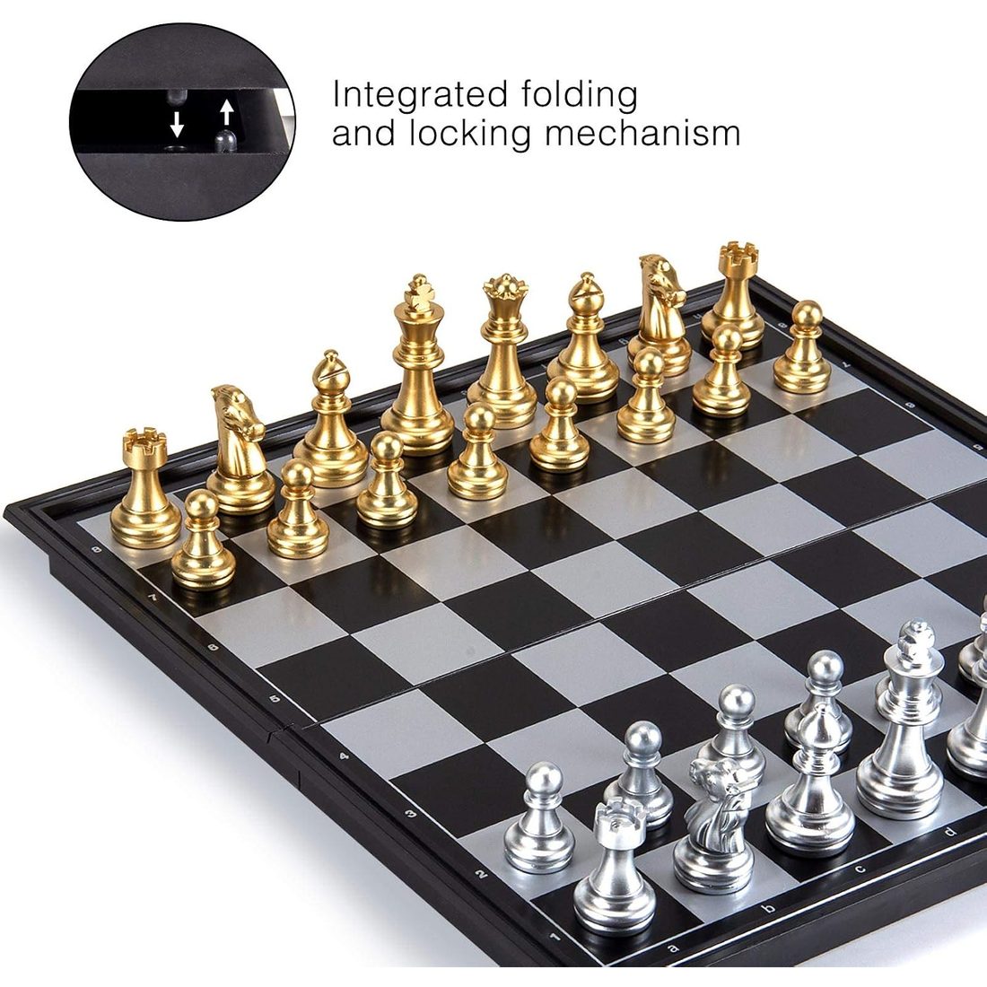 AMEROUS 10" Magnetic Travel Chess Set, Gold & Silver Pieces, view 5