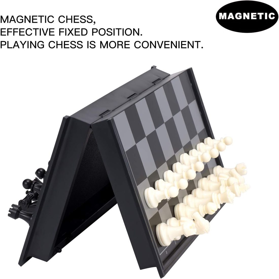 AMEROUS 10" Magnetic Travel Chess Set, Folding, Black & White, view 4