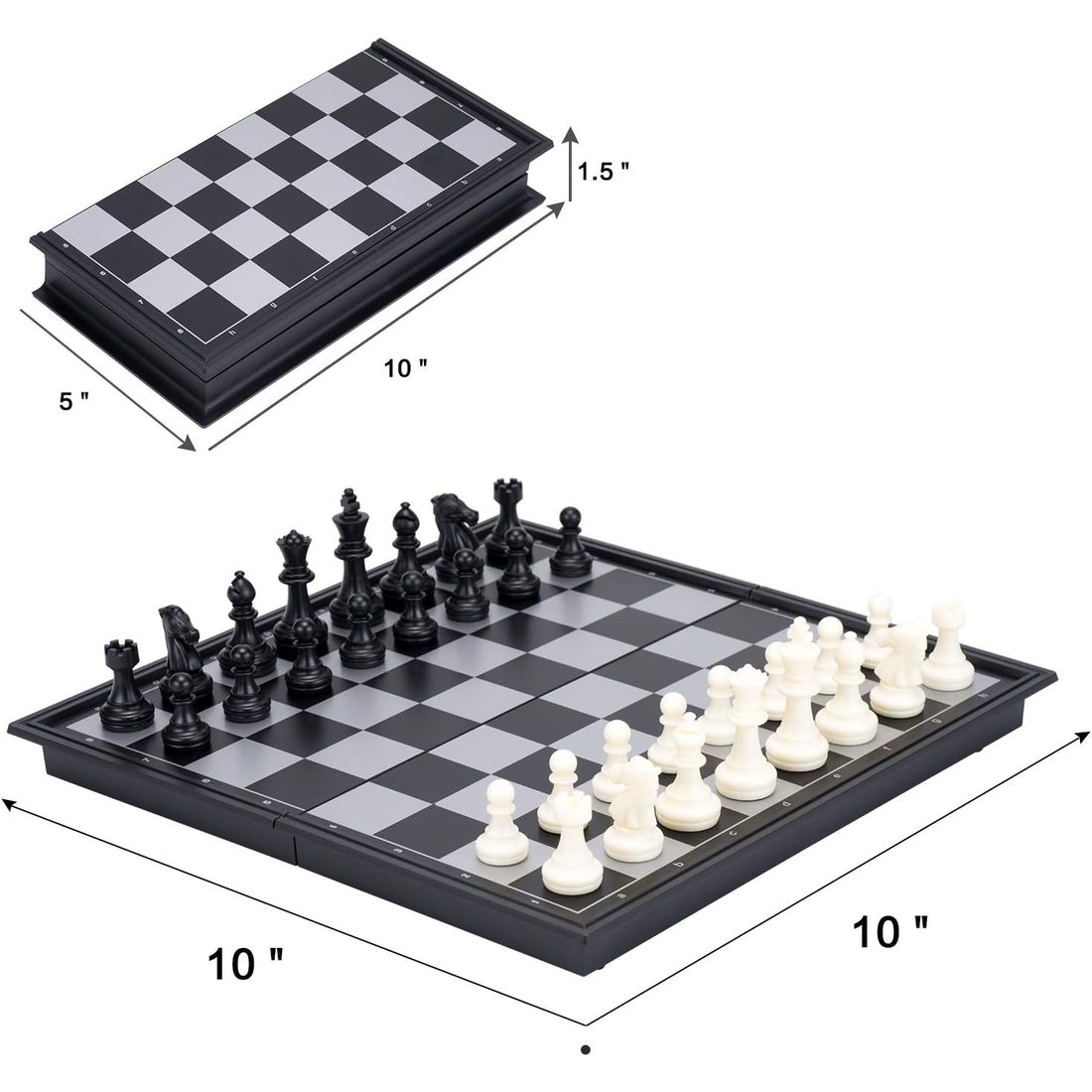 AMEROUS 10" Magnetic Travel Chess Set, Folding, Black & White, view 5