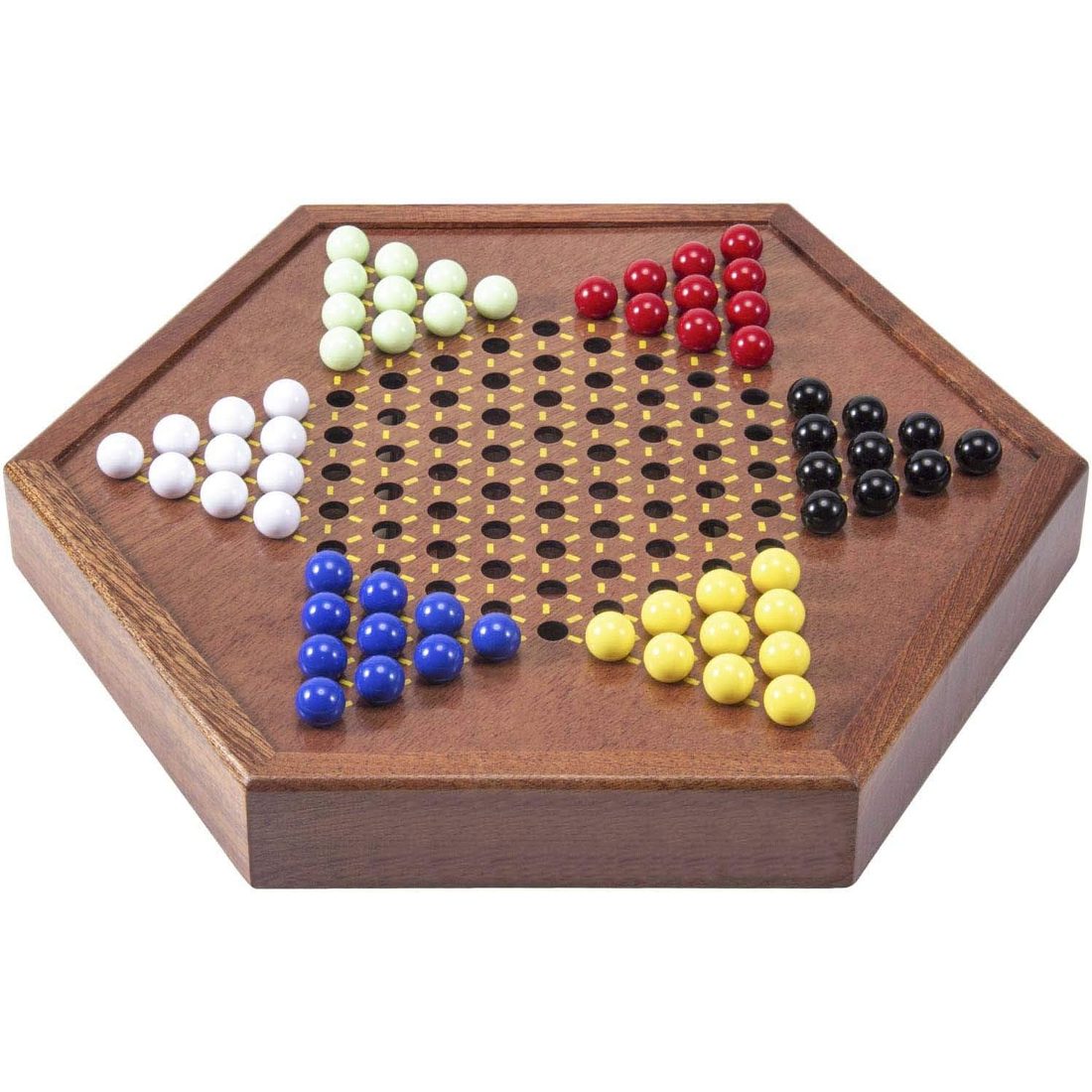 AMEROUS 12.5" Wooden Chinese Checkers with Storage Drawer, view 2