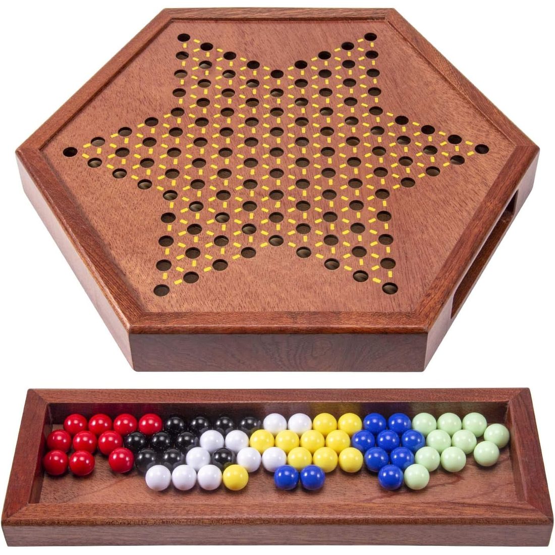 AMEROUS 12.5" Wooden Chinese Checkers with Storage Drawer, view 4