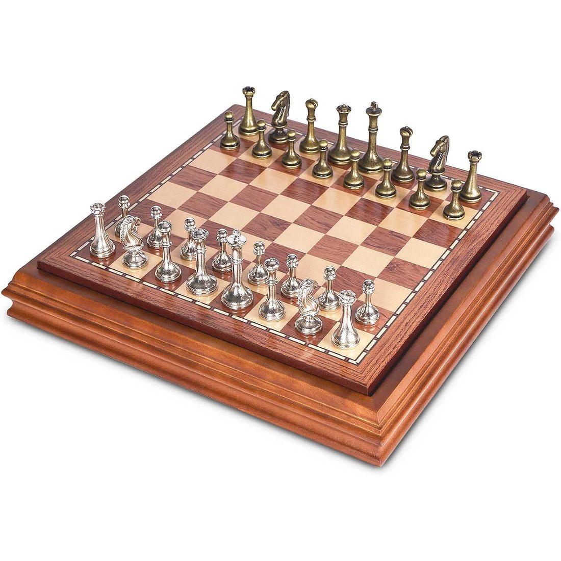 AMEROUS 12.6" Lidded Wooden Chess Set, Metal Pieces, 2.5" King, view 3