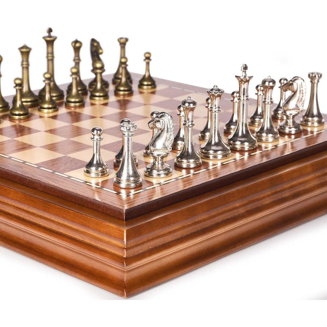 AMEROUS 12.6" Lidded Wooden Chess Set, Metal Pieces, 2.5" King, view 5