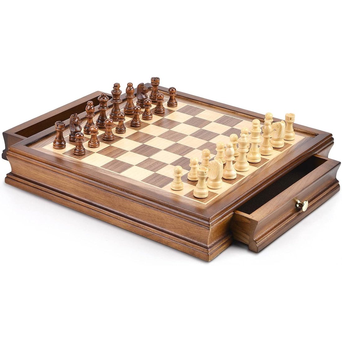 AMEROUS 12.8" Magnetic Chess Set with 2 Storage Drawers, view 3