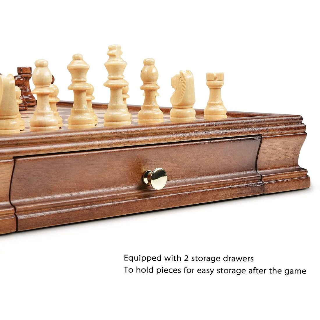 AMEROUS 12.8" Magnetic Chess Set with 2 Storage Drawers, view 5