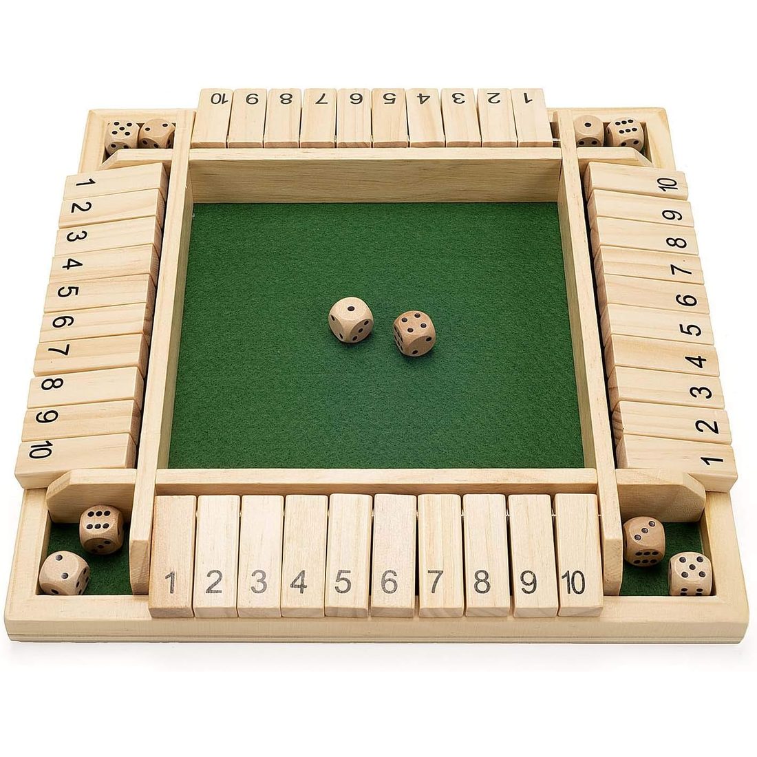 AMEROUS 12" 4-Player Shut the Box, 10 Number Tiles, 12 Dice, view 2