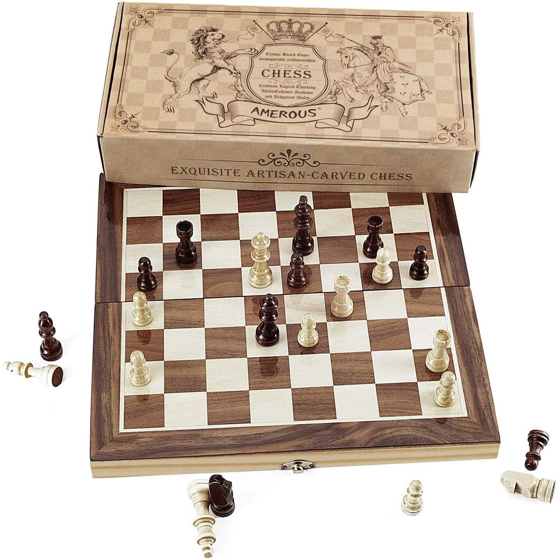 AMEROUS 12" x 12" Folding Magnetic Travel Chess Set, view 2