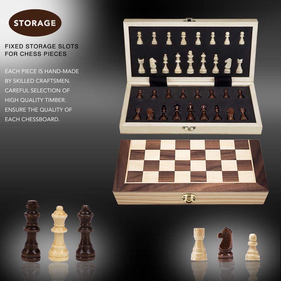 AMEROUS 12" Magnetic Travel Chess Set, Folding Wooden Board, view 3