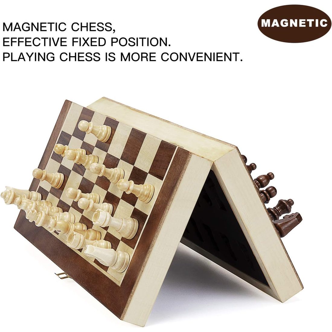 AMEROUS 12" Magnetic Travel Chess Set, Folding Wooden Board, view 5