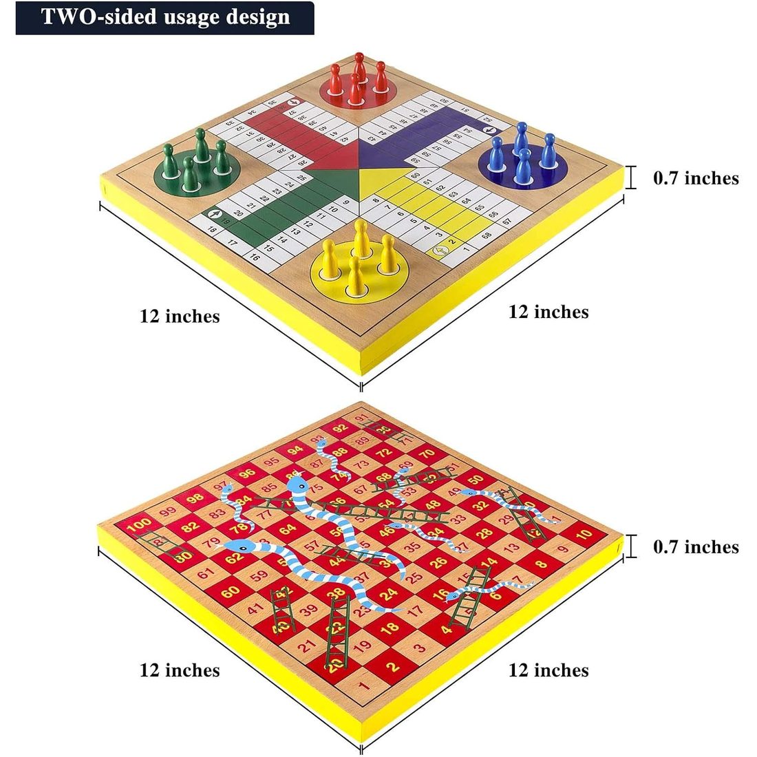 AMEROUS 12" Reversible Ludo & Snakes and Ladders Board, view 4