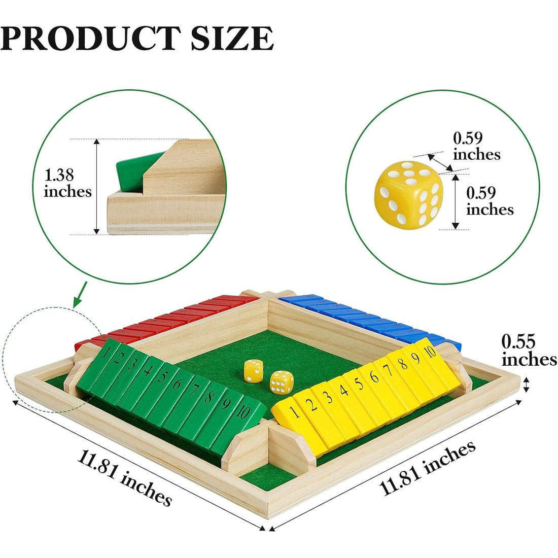 AMEROUS 12" Shut the Box, Colorful 4-Sided, 1-4 Players, view 5