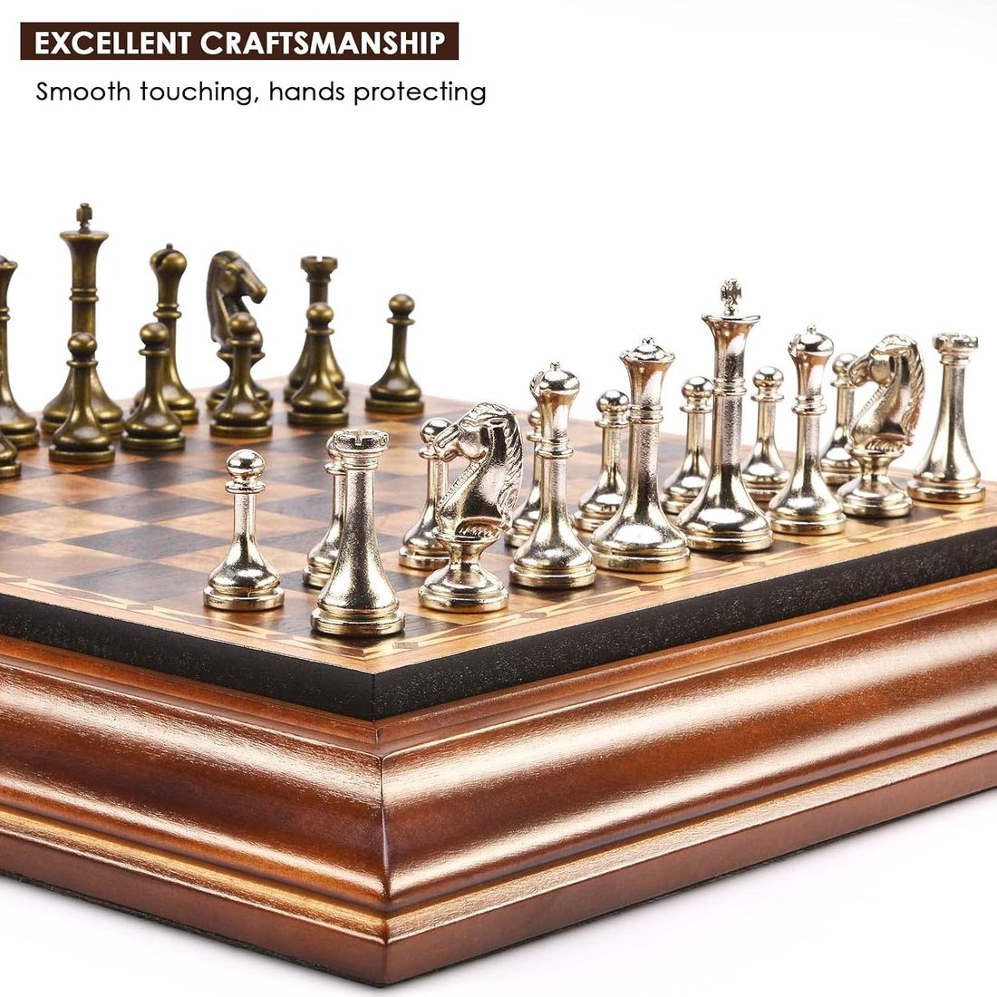 AMEROUS 14" Wooden Chess Set with Metal Pieces, 2.5" King, view 3
