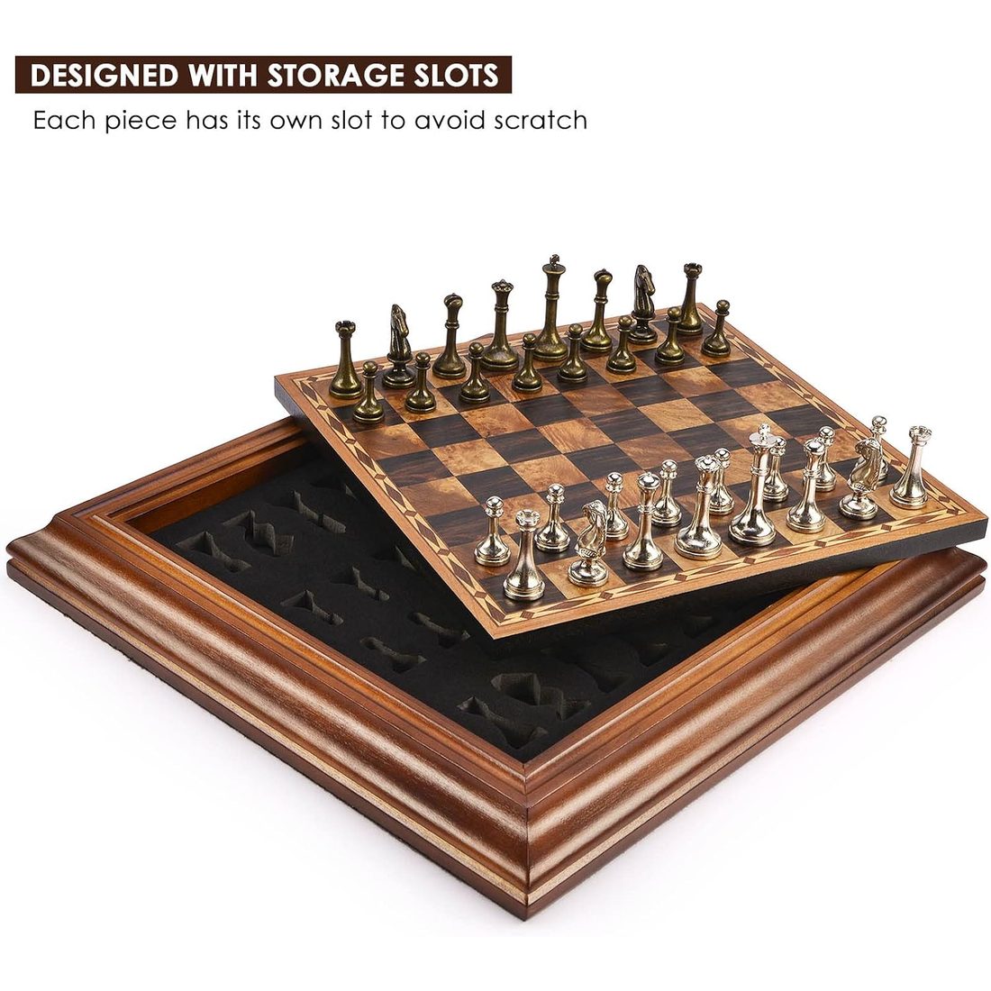 AMEROUS 14" Wooden Chess Set with Metal Pieces, 2.5" King, view 5