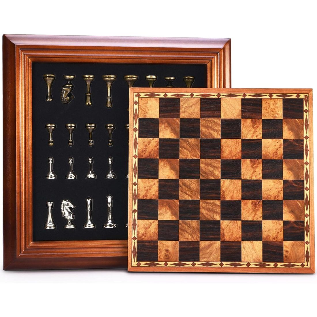 AMEROUS 14" Wooden Chess Set with Metal Pieces, 2.5" King