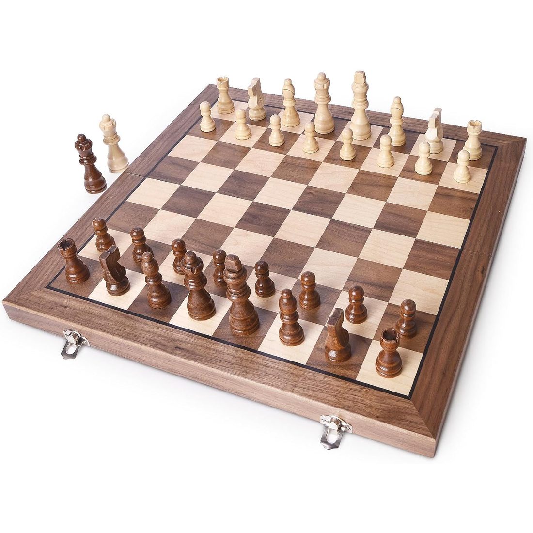 AMEROUS 15.5" Magnetic Folding Chess Set, Felt-Bottom Pieces, view 2