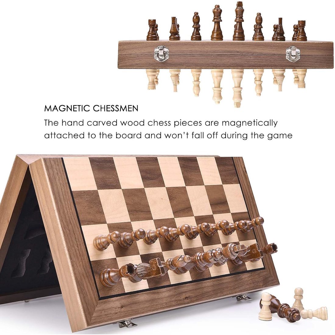 AMEROUS 15.5" Magnetic Folding Chess Set, Felt-Bottom Pieces, view 4