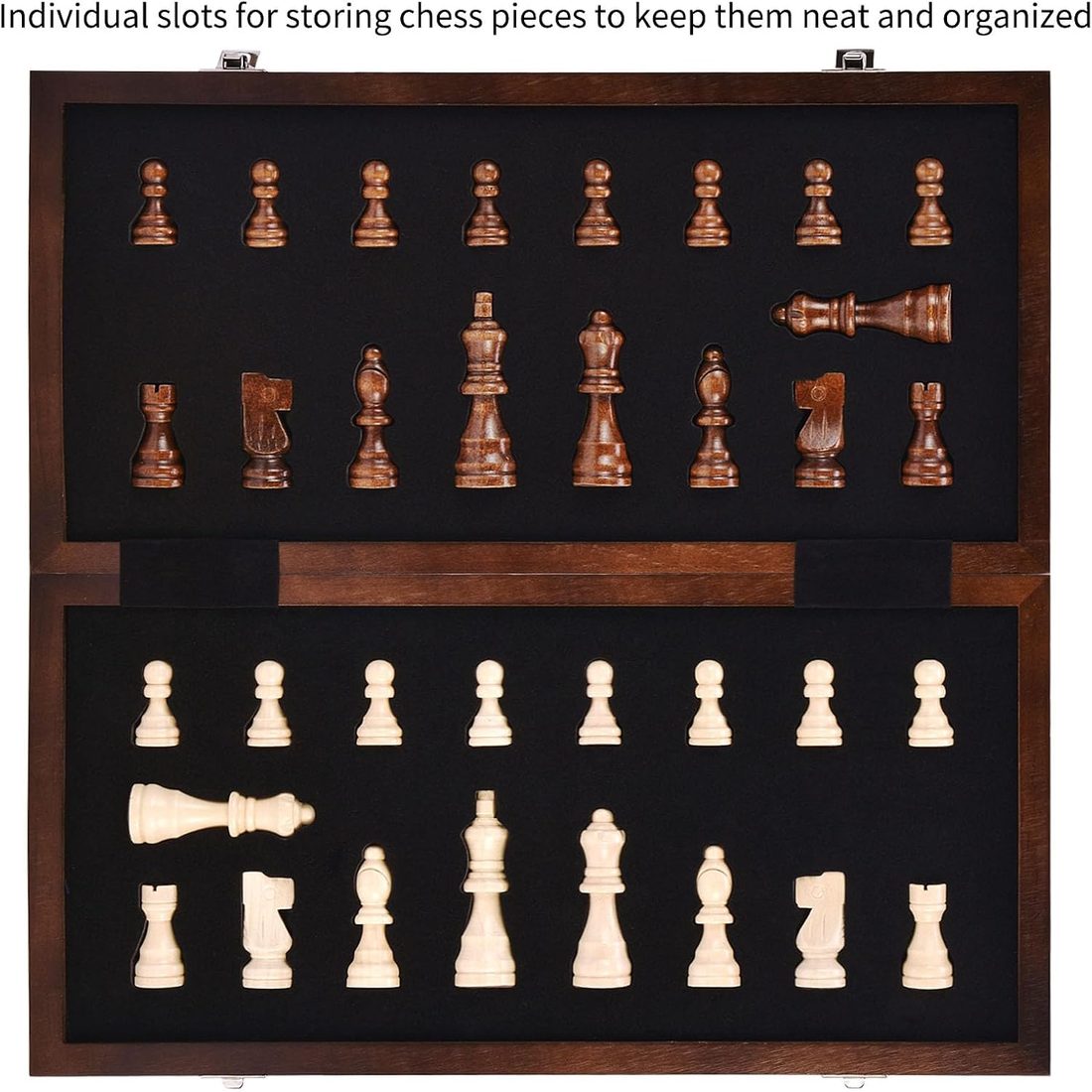 AMEROUS 15.5" Magnetic Folding Chess Set, Felt-Bottom Pieces, view 5
