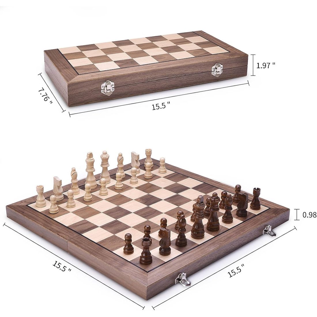AMEROUS 15.5" Magnetic Folding Chess Set, Felt-Bottom Pieces, view 6