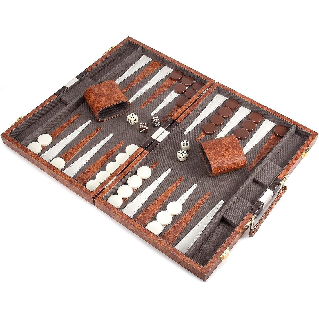 AMEROUS 15" Backgammon Set, Brown Leatherette Folding Case, view 5