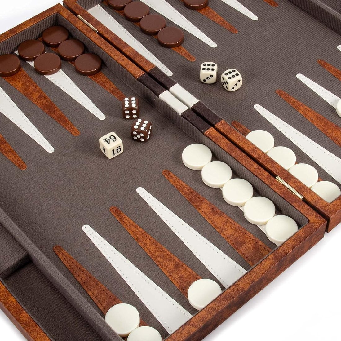 AMEROUS 15" Backgammon Set, Brown Leatherette Folding Case, view 6