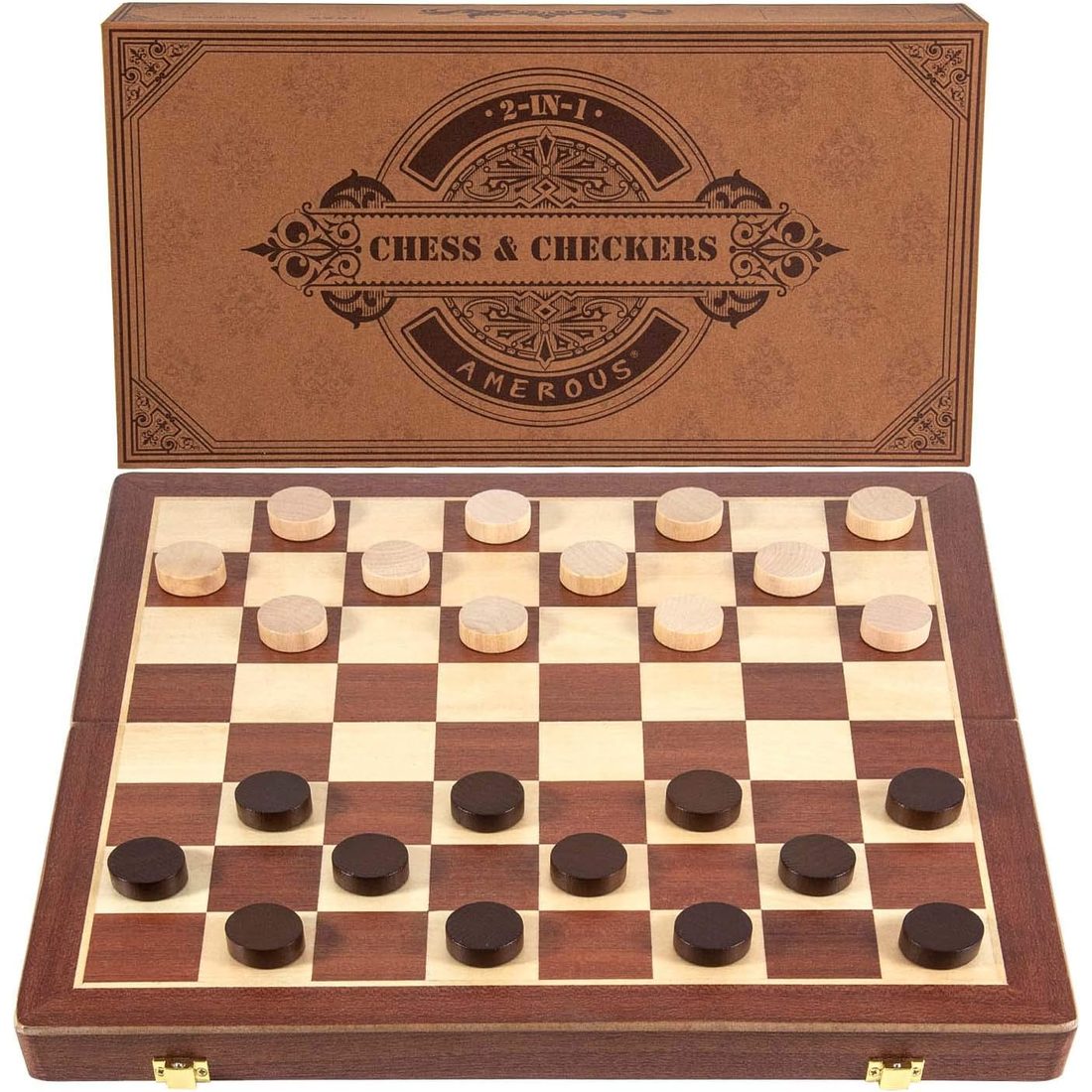 AMEROUS 15" Magnetic Folding Chess & Checkers 2-in-1, Gift Boxed, view 2