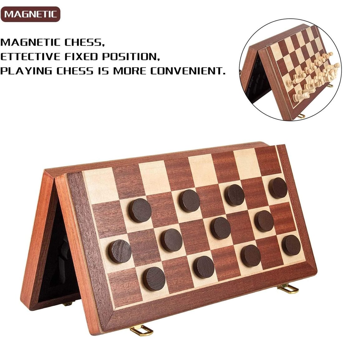AMEROUS 15" Magnetic Folding Chess & Checkers 2-in-1, Gift Boxed, view 5