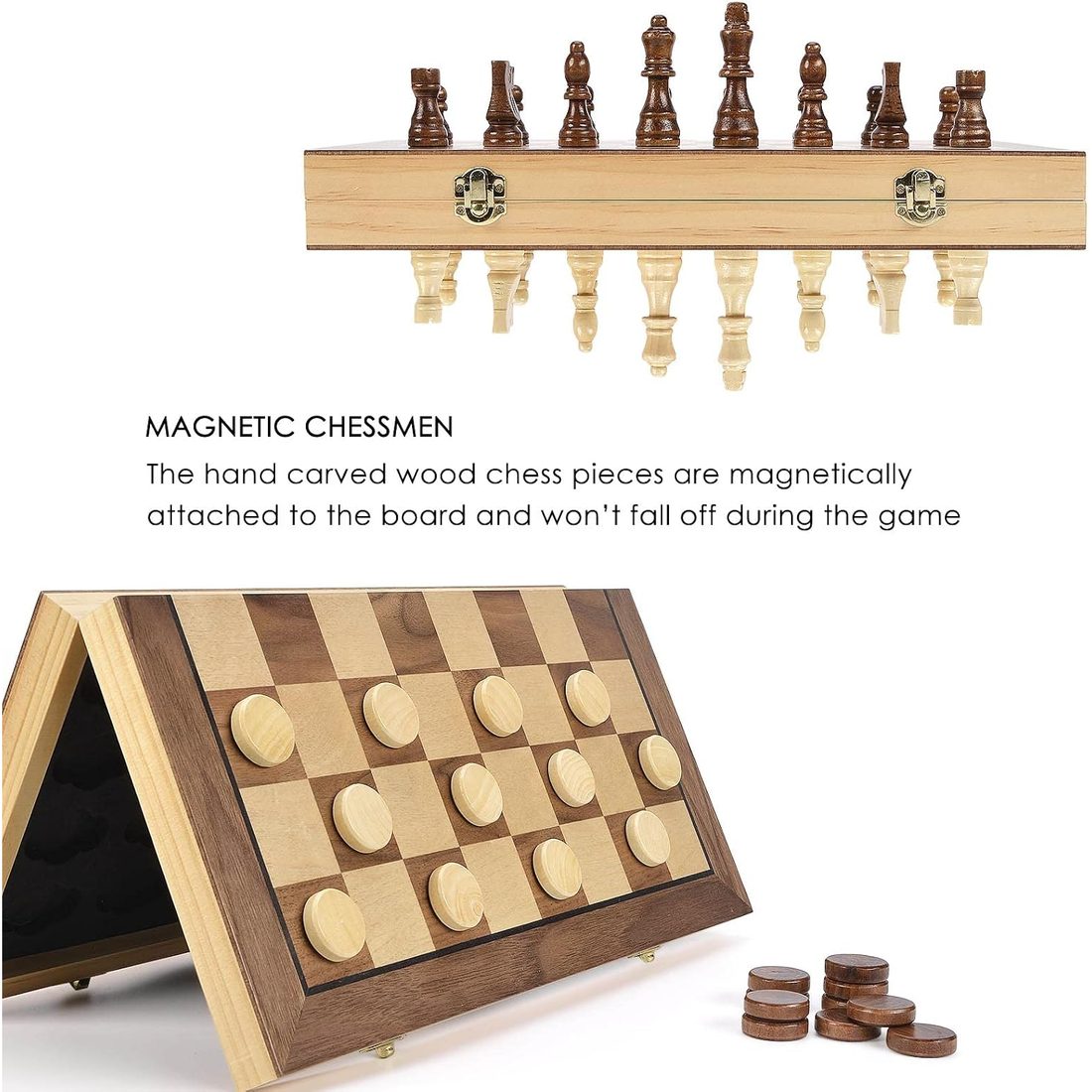 AMEROUS 15" Magnetic Chess & Checkers Set, 3" King, view 3