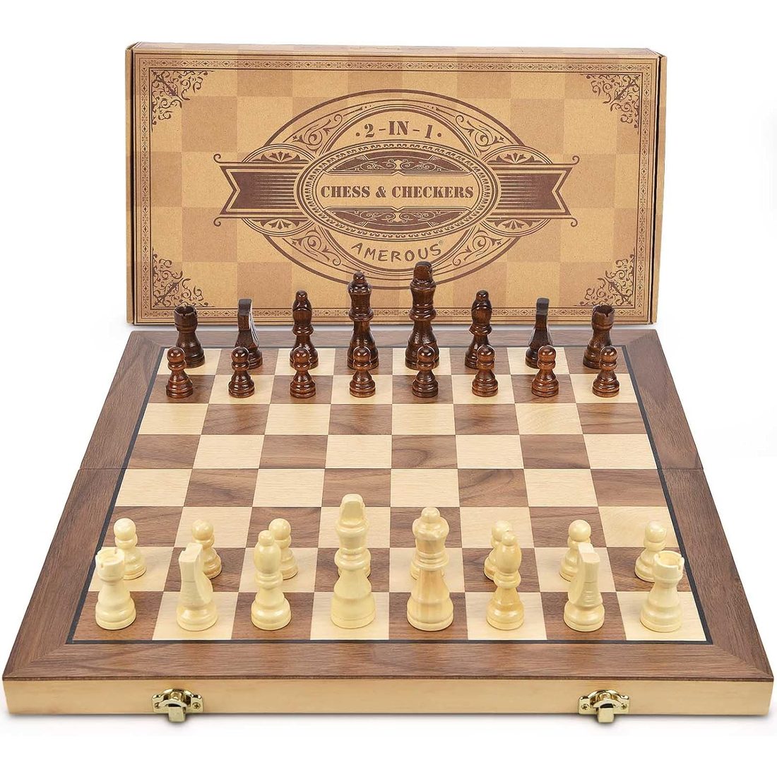 AMEROUS 15" Magnetic Chess & Checkers Set, 3" King, view 5