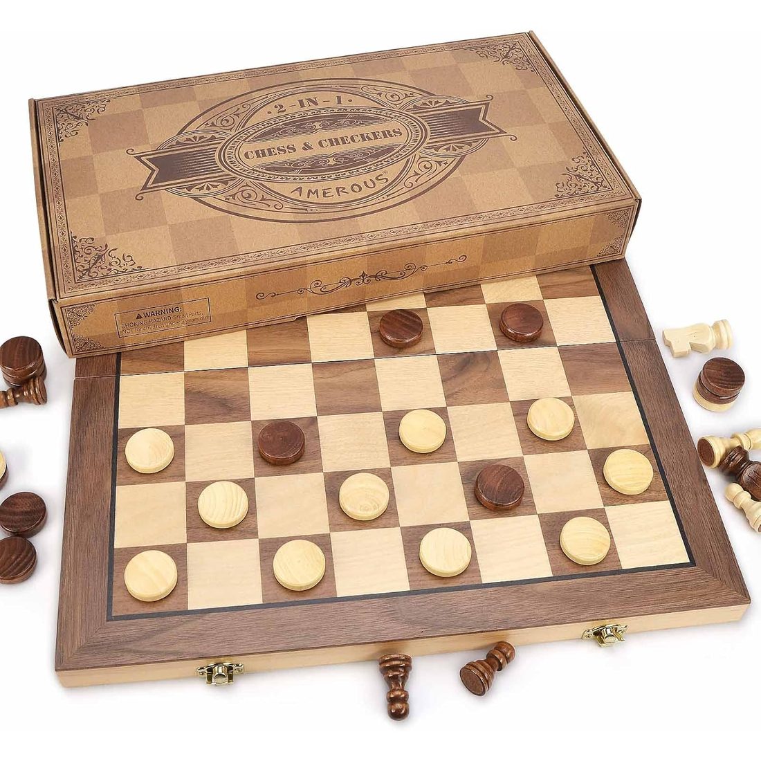 AMEROUS 15" Magnetic Chess & Checkers Set, 3" King, view 6