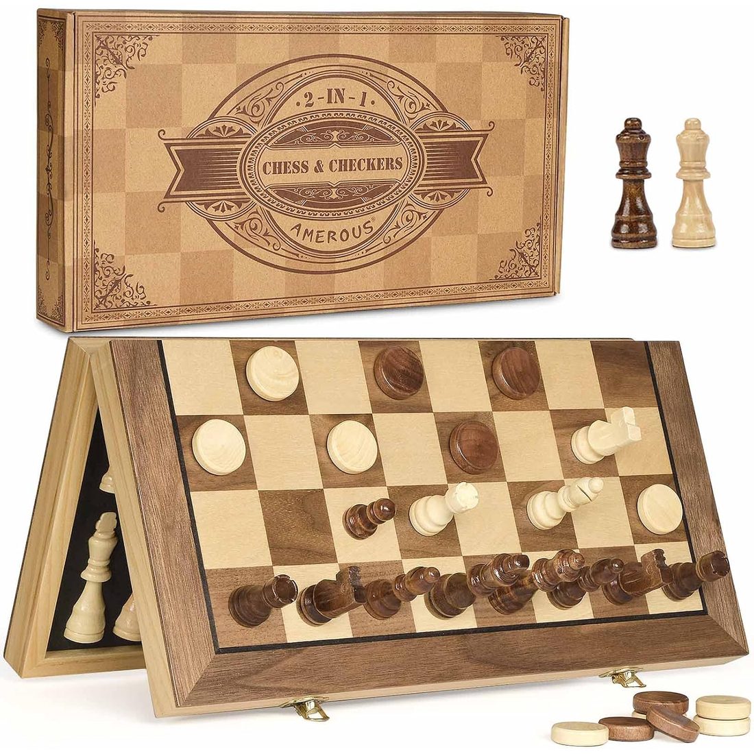 AMEROUS 15" Magnetic Chess & Checkers Set, 3" King
