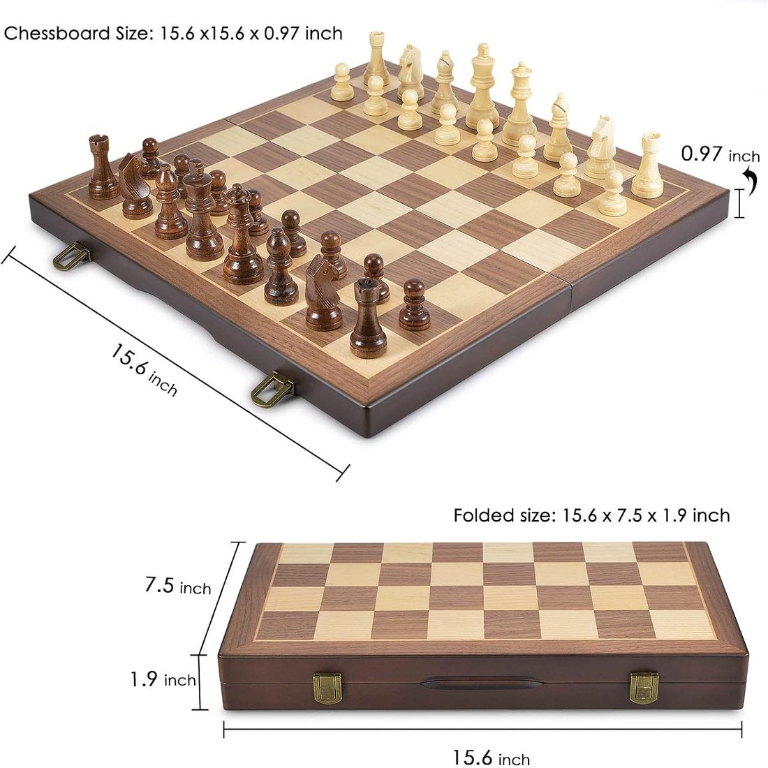 AMEROUS 15" Magnetic Chess & Checkers Set, Solid Wood Storage Box, view 5