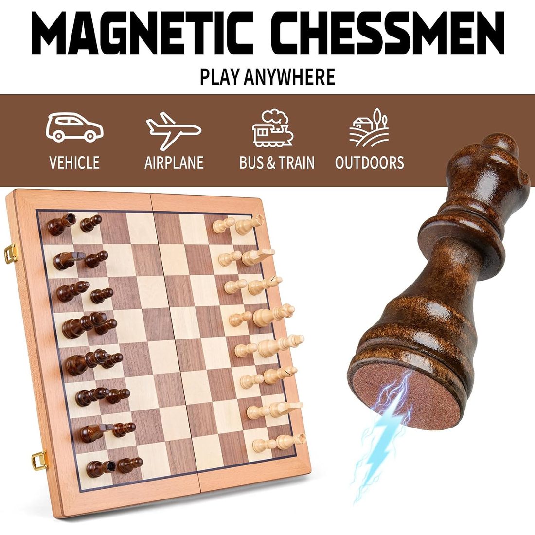 AMEROUS 15" Magnetic Folding Chess Set with 2 Extra Queens, view 6