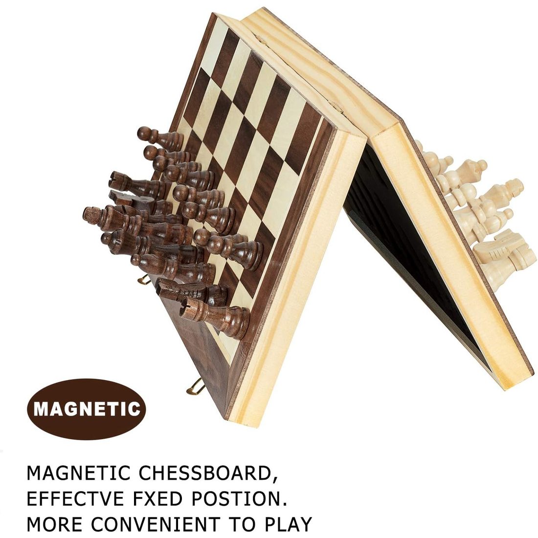 AMEROUS 15" Magnetic Folding Wooden Chess Set, 2 Extra Queens, view 4