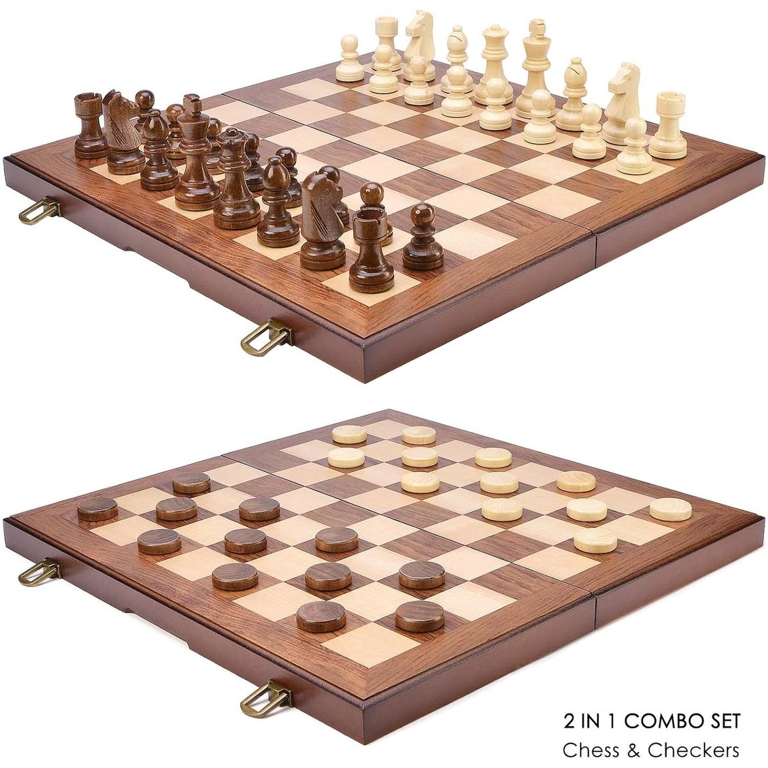 AMEROUS 15" Chess & Checkers Set, Weighted Pieces, 3" King, view 2