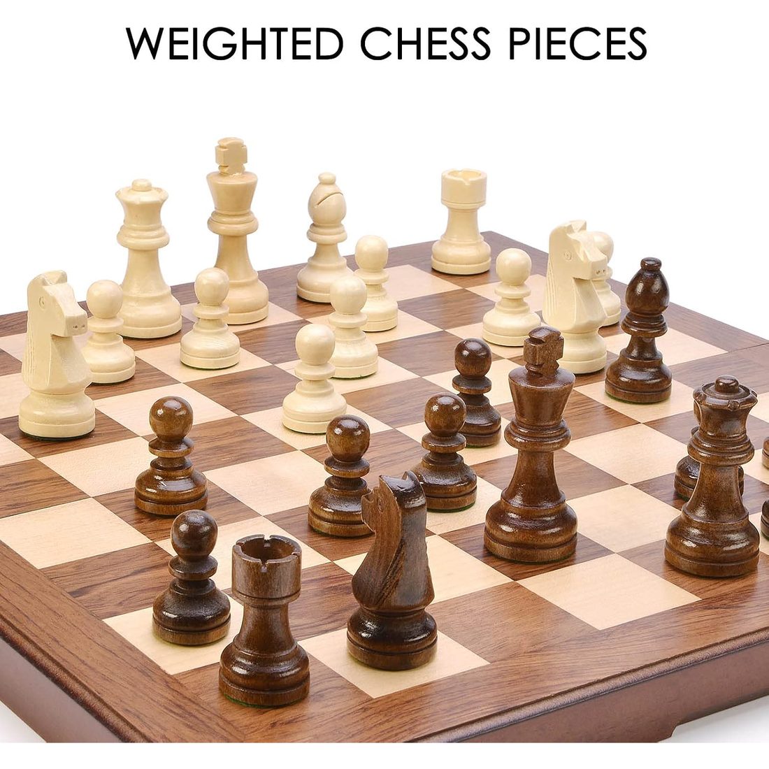 AMEROUS 15" Chess & Checkers Set, Weighted Pieces, 3" King, view 4