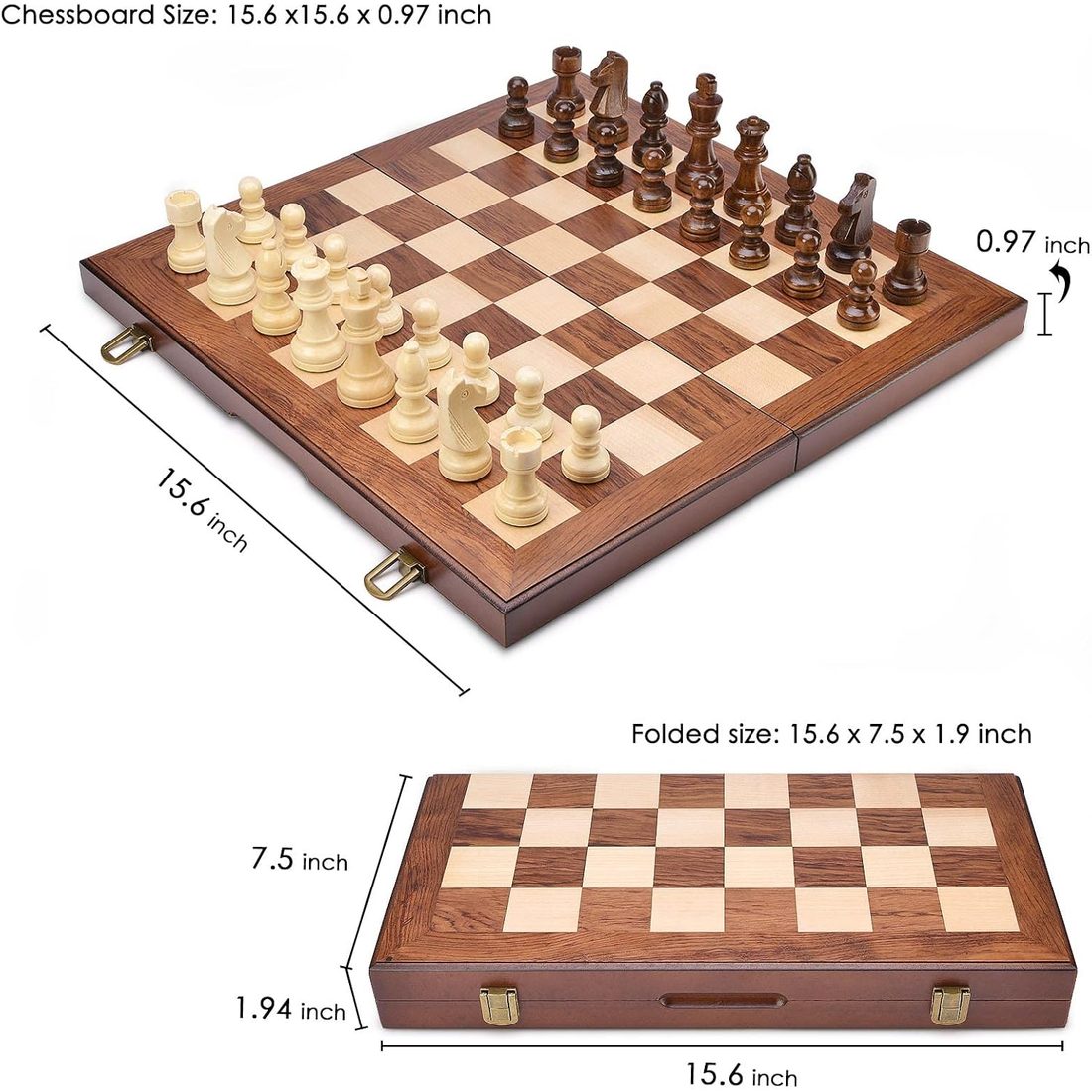 AMEROUS 15" Chess & Checkers Set, Weighted Pieces, 3" King, view 6