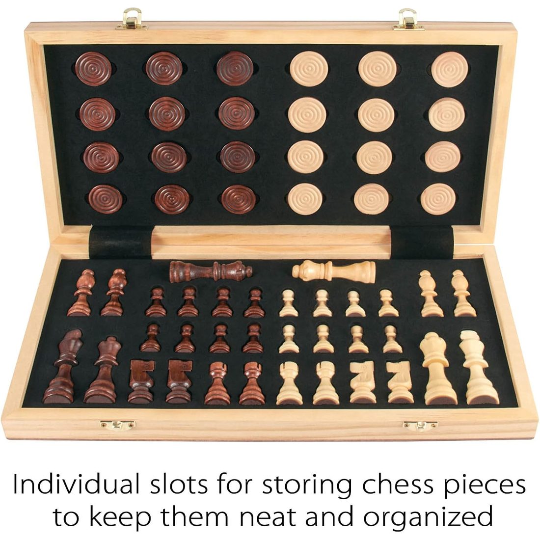AMEROUS 15" Wooden Chess & Checkers Set with Metal Latch, view 2