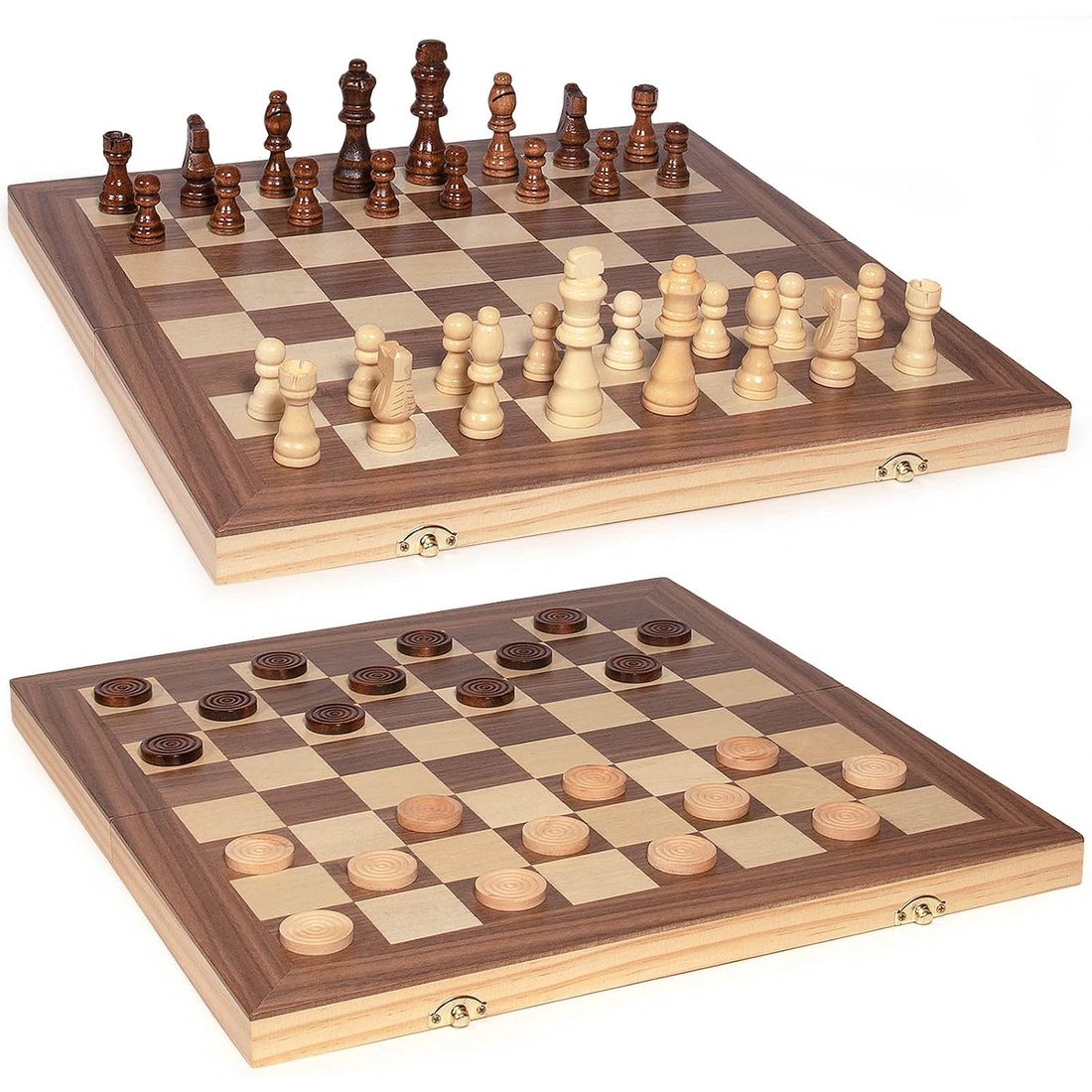 AMEROUS 15" Wooden Chess & Checkers Set with Metal Latch, view 3
