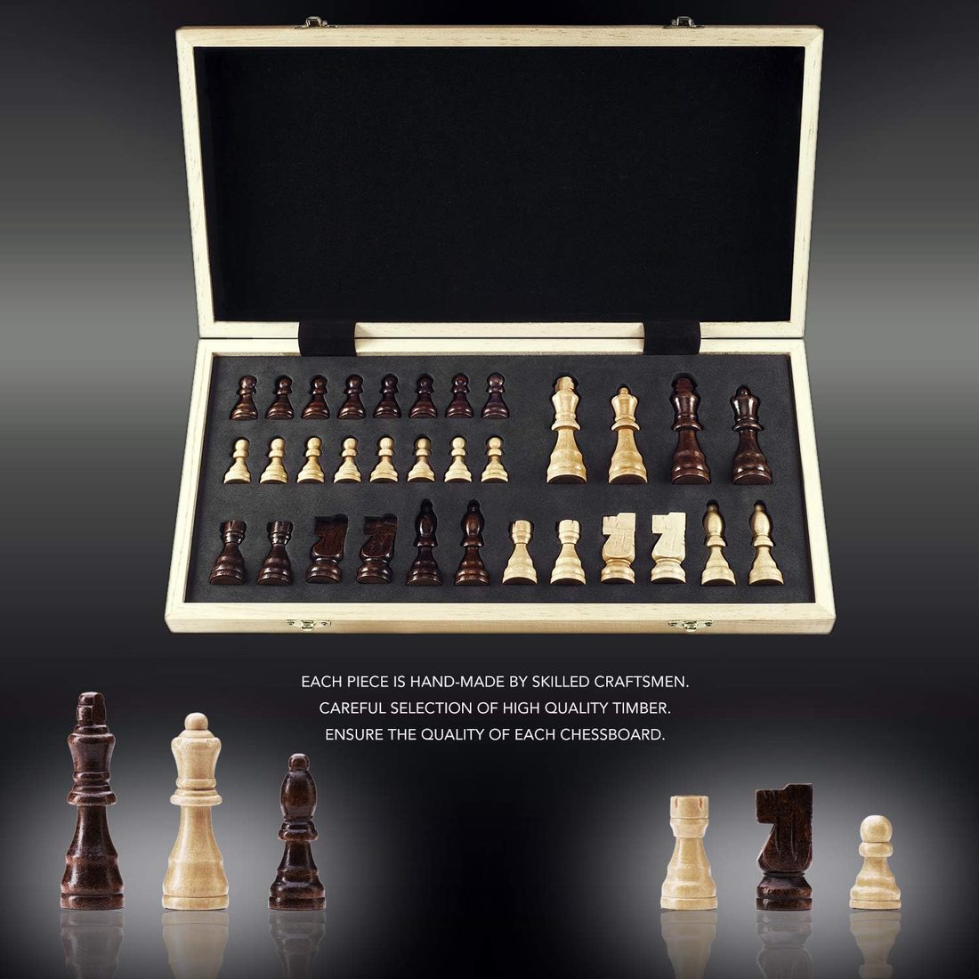 AMEROUS 15" x 15" Folding Magnetic Chess Set with Storage Slots, view 3