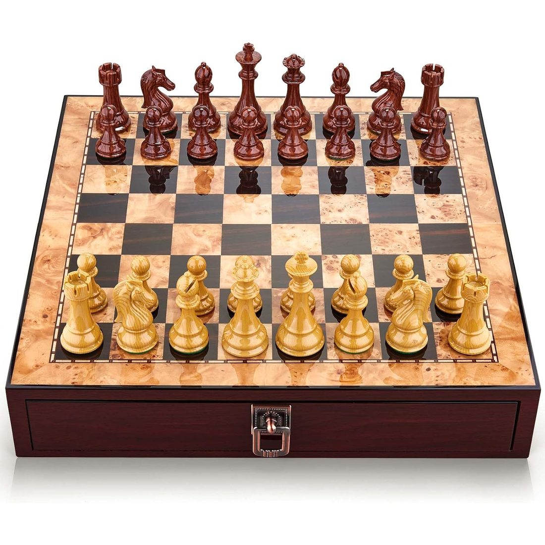 AMEROUS 17" Drawer Chess Set, Weighted Pieces, 3.75" King, view 2