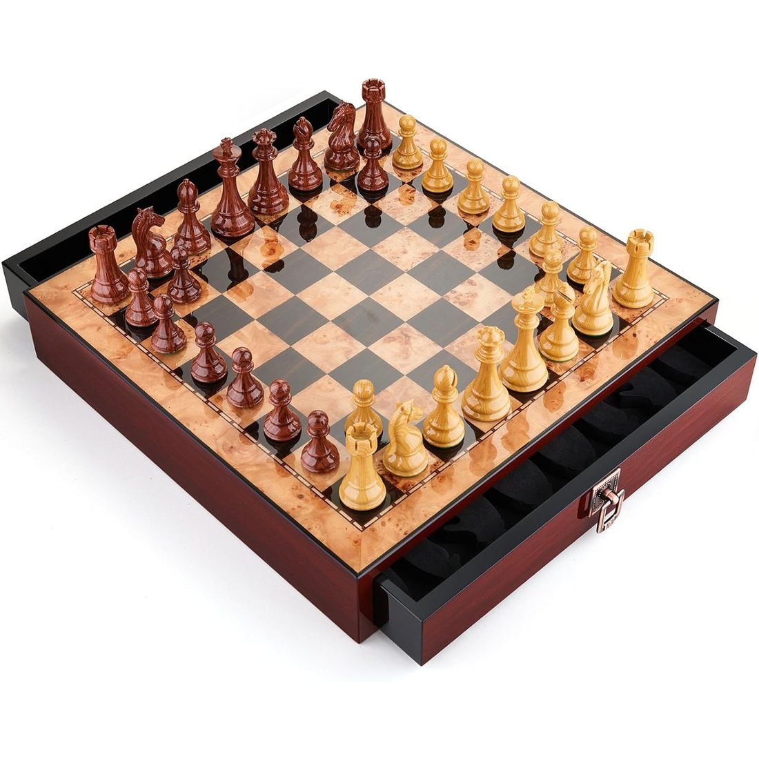 AMEROUS 17" Drawer Chess Set, Weighted Pieces, 3.75" King, view 3