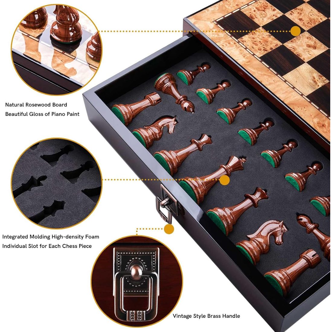 AMEROUS 17" Drawer Chess Set, Weighted Pieces, 3.75" King, view 4