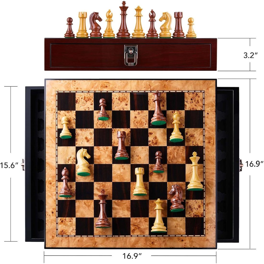 AMEROUS 17" Drawer Chess Set, Weighted Pieces, 3.75" King, view 5