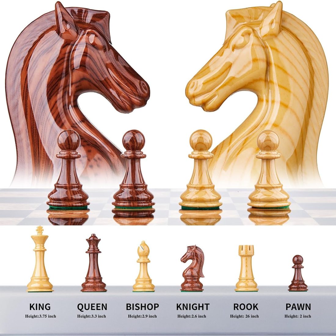 AMEROUS 17" Drawer Chess Set, Weighted Pieces, 3.75" King, view 6