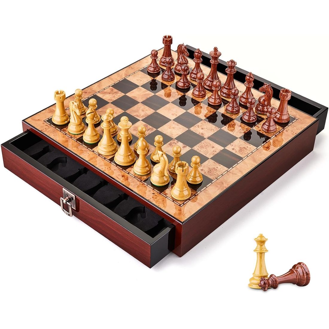 AMEROUS 17" Drawer Chess Set, Weighted Pieces, 3.75" King