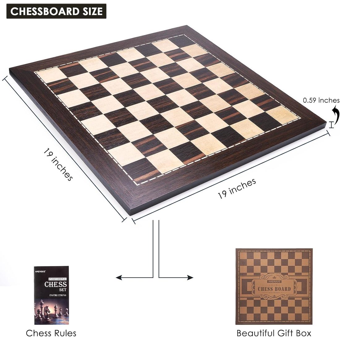 AMEROUS 19" Wooden Tournament Chess Board, 2" Squares, Board Only, view 4