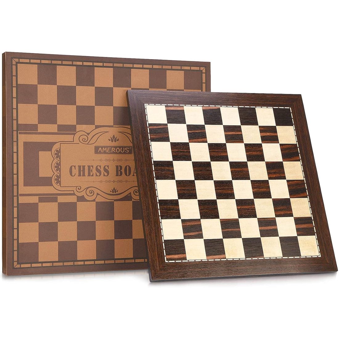 AMEROUS 19" Wooden Tournament Chess Board, 2" Squares, Board Only