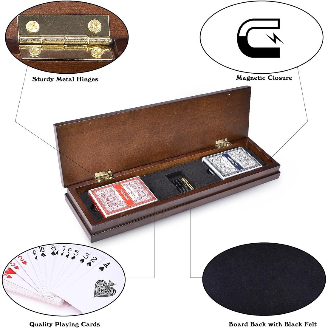 AMEROUS 3-Track Folding Cribbage Set, Metal Pegs & 2 Decks, view 4