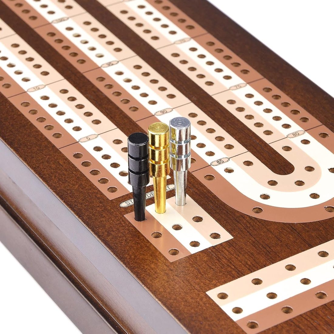 AMEROUS 3-Track Folding Cribbage Set, Metal Pegs & 2 Decks, view 5